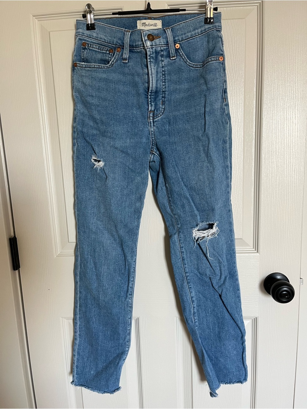 Madewell Light Blue High-Rise Ripped Straight Jeans